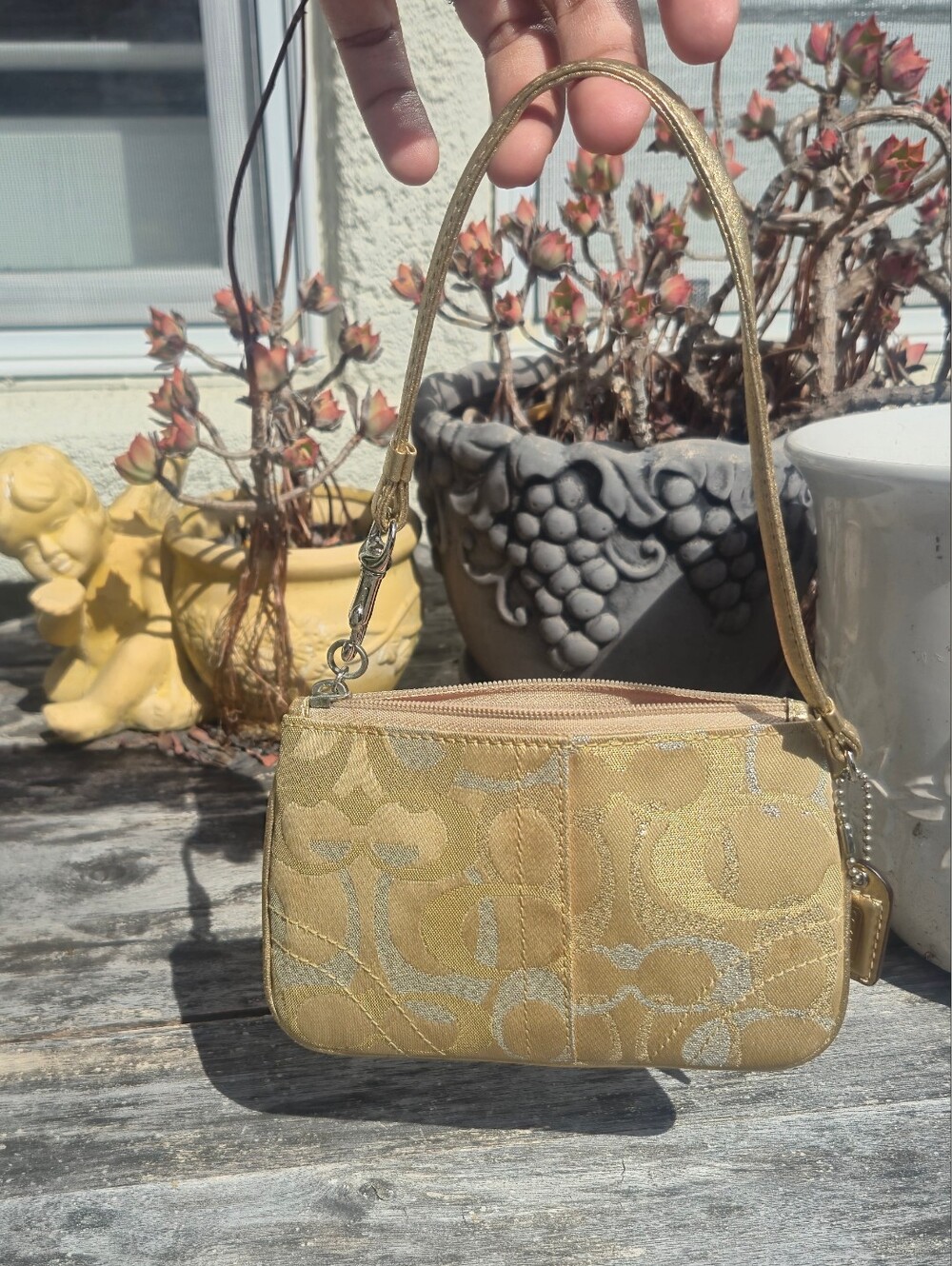 Gold Jacquard Wristlet Bag